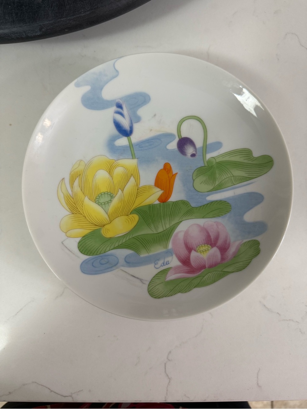 Seymour Mann Hand-Painted Porcelain Plate with Floral Lotus Design
